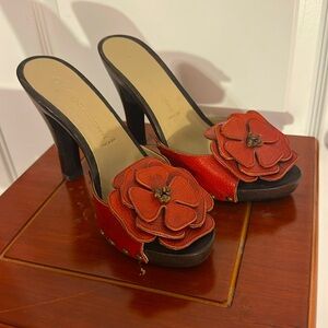 Boccaccini Red Flower Wooden Heels 36 5.5